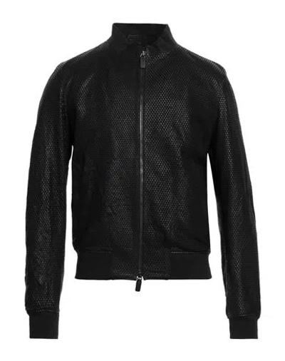 Emporio Armani Man Jacket Black Size 40 Lambskin, Polyamide, Polyester, Elastane