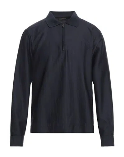 Emporio Armani Man Shirt Navy Blue Size 44 Virgin Wool, Polyester