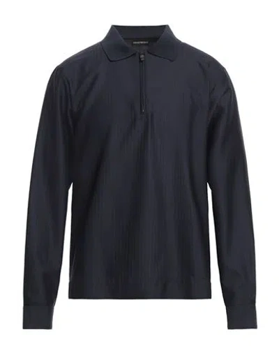 Emporio Armani Man Shirt Navy Size 38 Virgin Wool, Polyester In Navy Blue