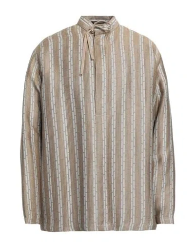 Emporio Armani Man Shirt Sand Size 42 Viscose, Linen, Silk In Beige