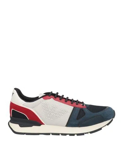 Emporio Armani Man Sneakers Midnight Blue Size 6 Soft Leather, Textile Fibers