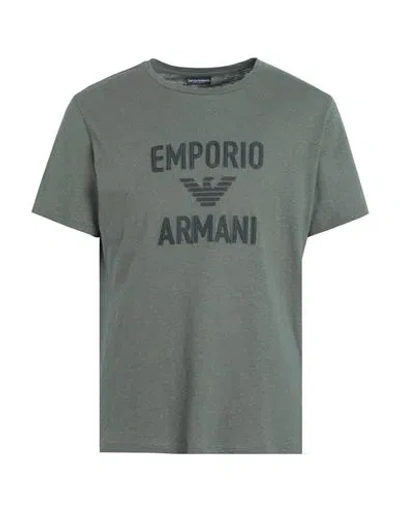 Emporio Armani Mens Knit T-shirt Man T-shirt Military Green Size L Cotton, Linen