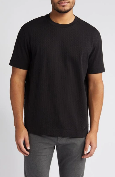 Emporio Armani Textured Chevron Cotton T-shirt In Black
