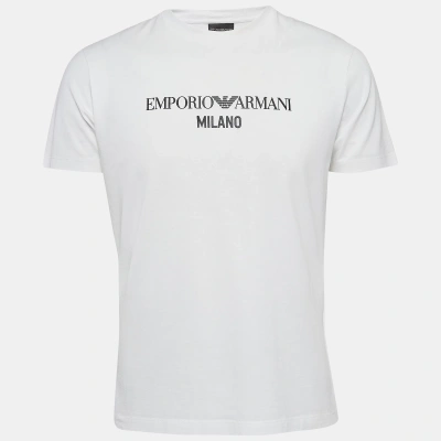 Pre-owned Emporio Armani White Logo Print Cotton Crew Neck T-shirt L