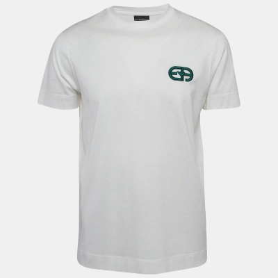 Pre-owned Emporio Armani White R-eacreate Embroidery Tencel Crew Neck T-shirt L