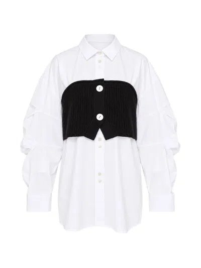 Enföld Knitted-overlay Panelled Shirt In White