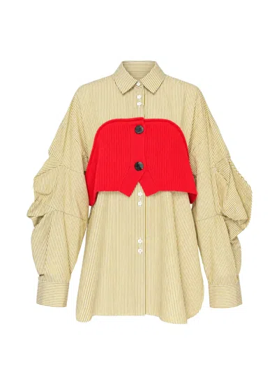 Enföld Striped Knitted-panel Shirt In Neutral