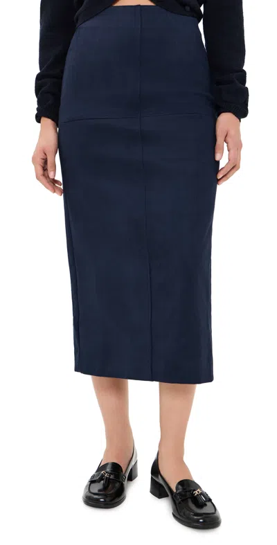 English Factory Faux Suede Midi Skirt Navy In Blue