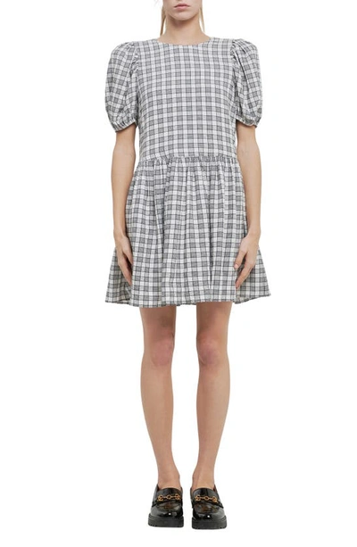 English Factory Gingham Bow Dress In Gray