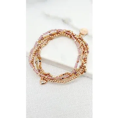 Envy Gold And Pink Bead Bracelet With Heart Charm