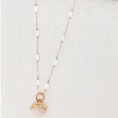 Envy Long Gold And White Bead Necklace With White Stone Pendant