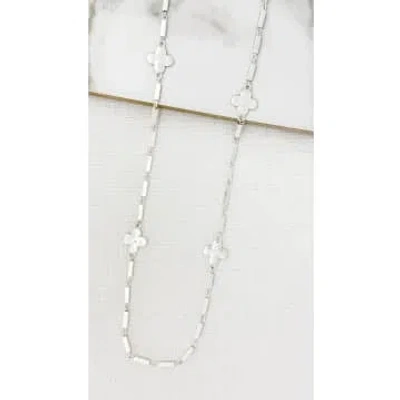 Envy Long Worn Silver Necklace With Silver Fleurs In Metallic