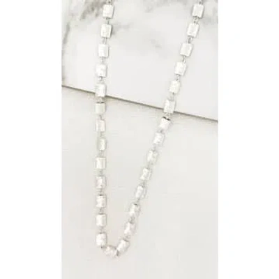Envy Long Worn Silver Square Link Necklace In Metallic