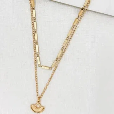 Envy Short Gold Double Layer Necklace With Fan Pendant