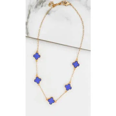 Envy Short Gold Necklace With 5 Blue Fleurs