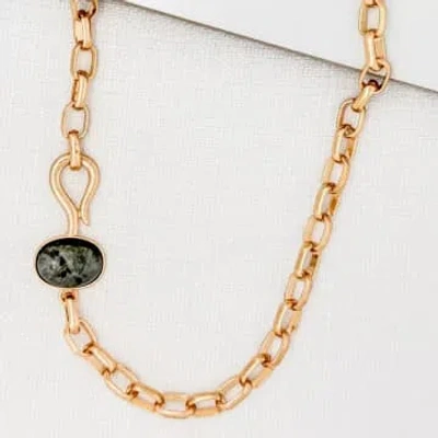 Envy Short Gold Necklace With Grey Stone T Bar Fastening