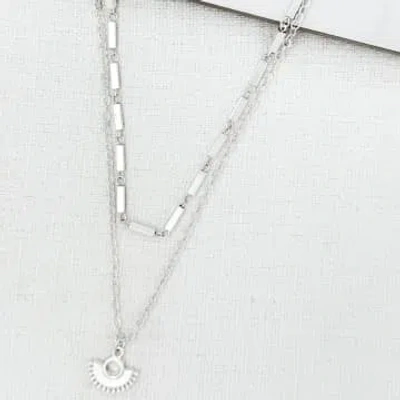 Envy Short Silver Double Layer Necklace With Fan Pendant In Metallic