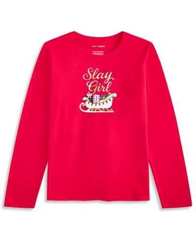Epic Threads Girls' Xs-xl Slay Girl Fitted Graphic Long-sleeve T-shirt, Macy's Exclusive In Cherry Candy