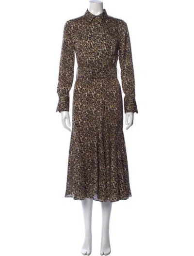 Pre-owned Equipment Animal Print Midi Length Dress In Brown