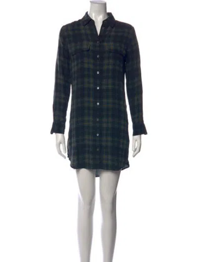 Pre-owned Equipment Plaid Print Mini Dress In Green