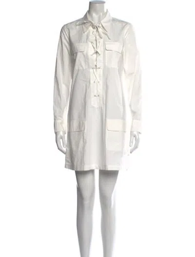 Pre-owned Equipment Tie Neck Mini Dress In White