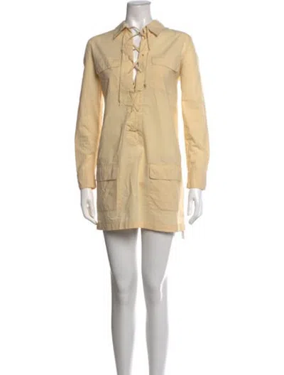 Pre-owned Equipment Tie Neck Mini Dress In Yellow