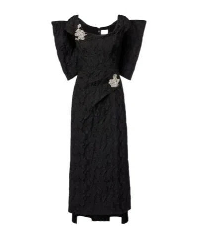 Erdem Embroidered Cloque Jacquard Gown In Black