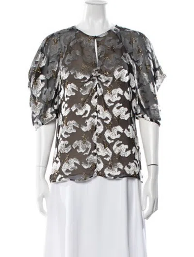 Pre-owned Erdem Floral Print Crew Neck Blouse In Gold