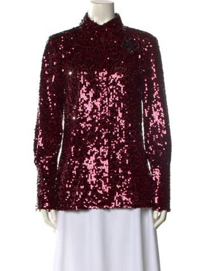 Pre-owned Erdem Floral Print Mock Neck Blouse W/ Tags In Burgundy/metallic