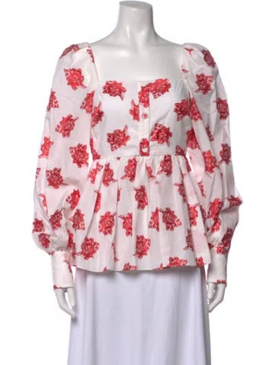 Pre-owned Erdem Floral Print Square Neckline Blouse In Red