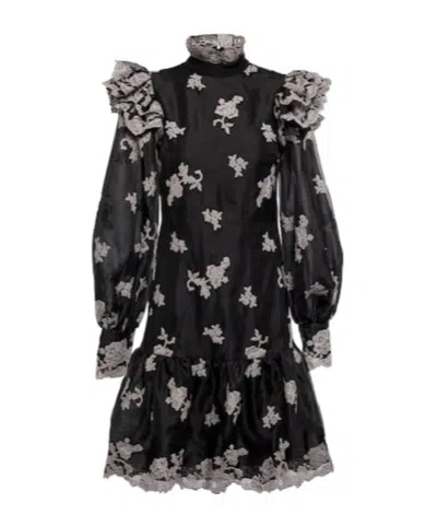 Erdem Nella Floral Embroidered Silk Minidress In Black