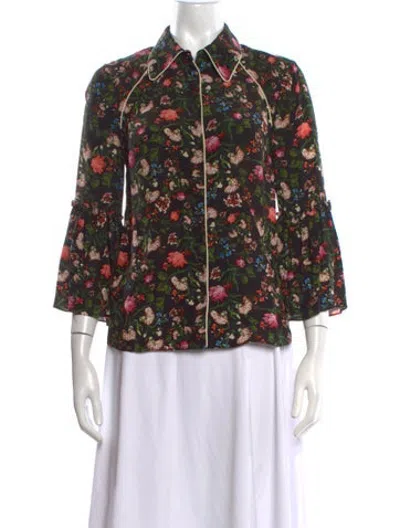Pre-owned Erdem Silk Floral Print Blouse In Black