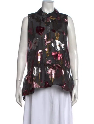 Pre-owned Erdem Silk Floral Print Blouse In Black