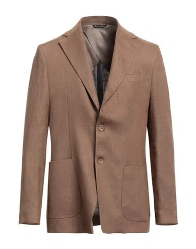 Eredi Del Duca Man Blazer Camel Size 44 Linen In Brown