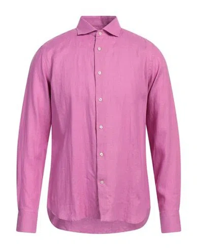 Eredi Man Shirt Mauve Size 16 Linen In Purple