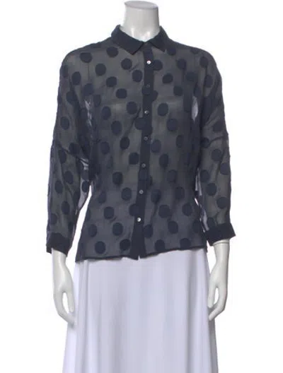 Pre-owned Eres Silk Polka Dot Print Blouse In Blue