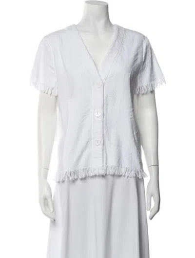 Pre-owned Eres V-neck Short Sleeve Button-up Top In White
