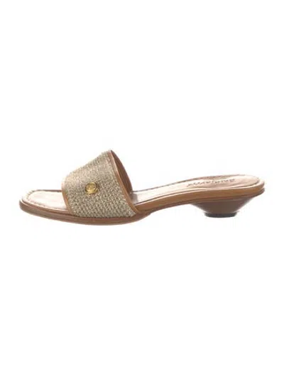Pre-owned Eric Javits Leather Patterned Slides In Metallic/neutrals