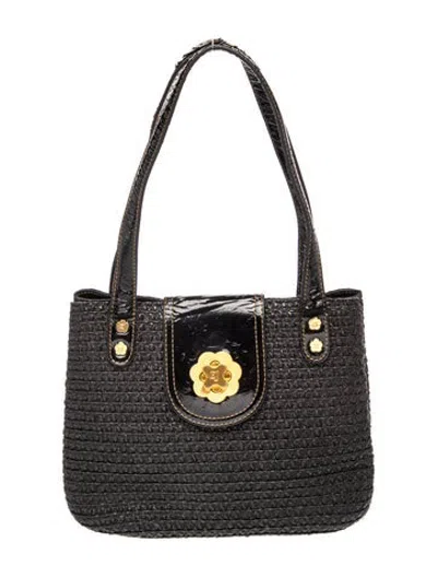 Pre-owned Eric Javits Raffia Shoulder Bag In Black