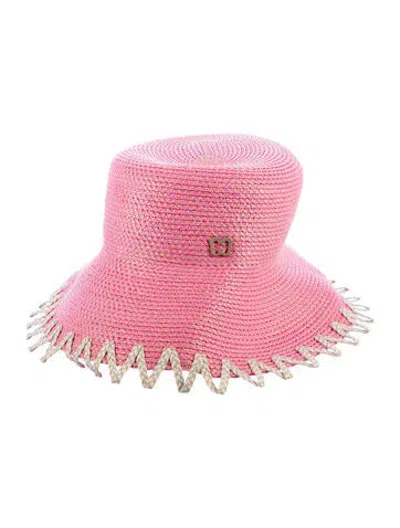 Pre-owned Eric Javits Straw Patterned Bucket Hat In Pink