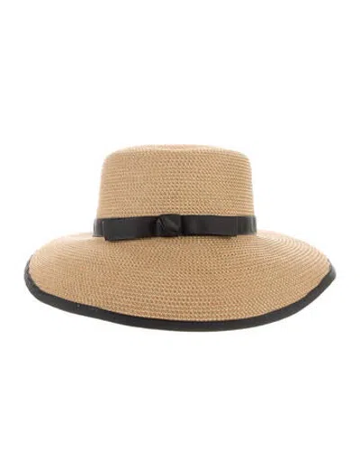 Pre-owned Eric Javits Straw Wide Brim Sun Cap In Black/neutrals