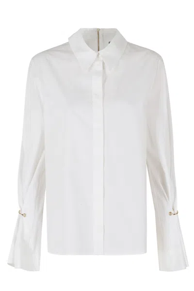 Erika Cavallini White Cecilia Hidden Button Wide Cuff Cotton Shirt In Metallic
