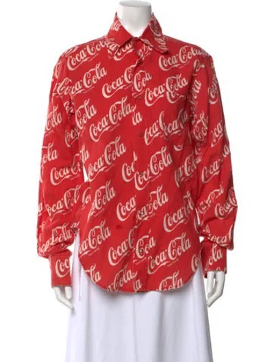 Pre-owned Erl Graphic Print Long Sleeve Button-up Top In Red