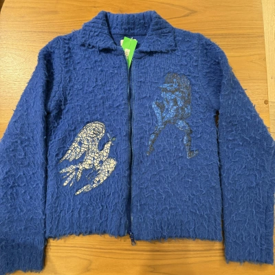 Pre-owned Erl Graphic Zip Cardigan In Blue