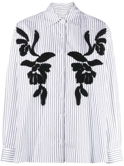 Ermanno Firenze Floral-embroidered Striped Shirt In White