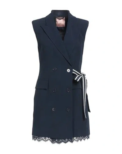 Ermanno Firenze Woman Mini Dress Navy Blue Size 10 Acetate, Viscose, Cotton, Polyamide