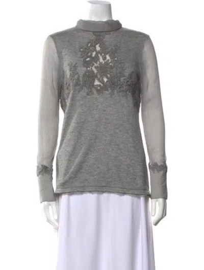 Pre-owned Ermanno Scervino Cashmere Floral Print Sweater In Grey