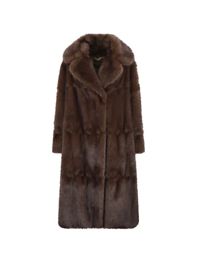 Ermanno Scervino Faux-fur Panelled Coat In Brown