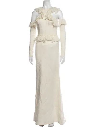 Pre-owned Ermanno Scervino Wool Long Dress W/ Tags In Neutrals