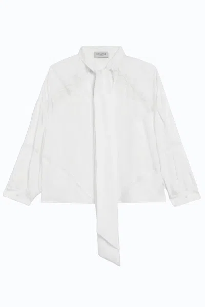 Ermanno White Neck Tie Lace Insert Acetate-blend Blouse